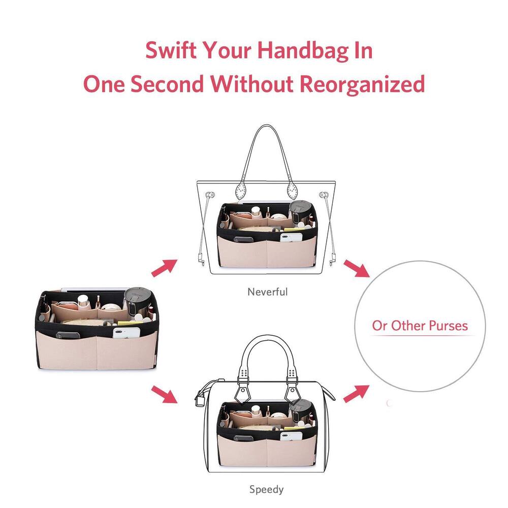 8277 Felt Purse Organizer, Multi Pocket Bag in Bag Organizer For Tote & - Picture 5 of 8